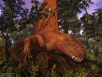 Dimetrodon amidst Alethopteris, 280 million years ago