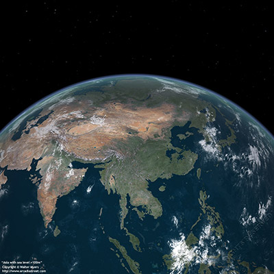 Asia with sea level +100m, 2200 A.D.?