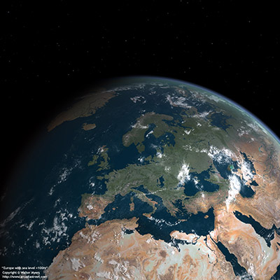 Europe with sea level +100m, 2200 A.D.?