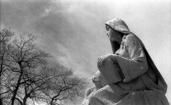Cemetery statue   -   Des Plaines, IL, 1983   -   Kodak infrared black & white 35mm film