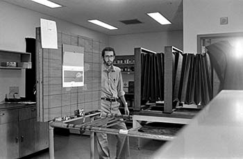 Self-portrait with large format camera No. 1   -   Chicago, 1983   -   Kodak Plus-X 35mm film