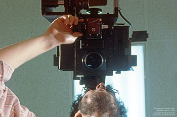 Self-portrait at Sickles 2200 animation camera   -   Wheaton, IL, 1980   -   Kodak E-4 Process Color Reversal 35mm film