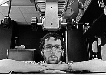 Self-portrait under enlarger No. 2   -   River Grove, IL, 1982   -   Kodak Tri-X 35mm film