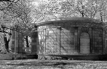 Tree shadows on stone wall No. 2   -   Des Plaines, IL, 1983   -   Kodak infrared black & white 35mm film