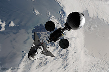 Cruise shuttle docking with space habitat